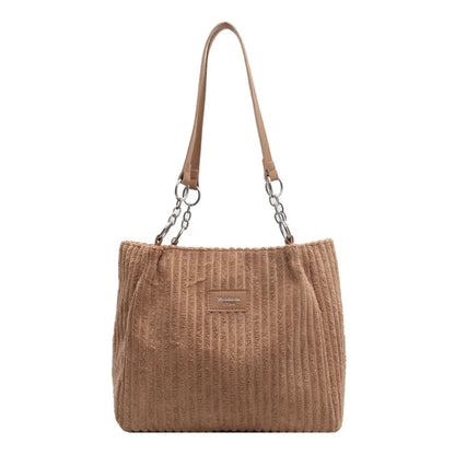 Corduroy Shoulder Handbag – Women's Soft Cotton Shopping Bag With Zipper Closure