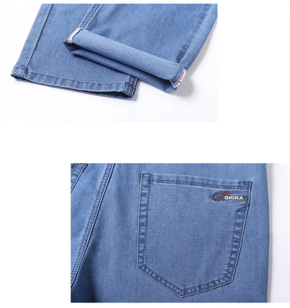 2025 Spring Summer Thin Classic Men's Business Jeans Stretch Trousers Casual Straight Denim Pants  Brand Male Clothing 28-40