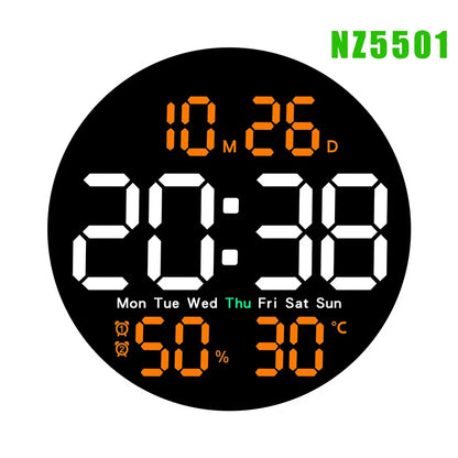 LED Wall Clock with Remote Control - Dual Alarms Calendar  Temperature Display Adjustable Brightness for Home Decor