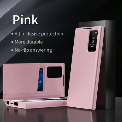 For Samsung Galaxy S25 S23 S24 S26 Ultra S25Plus Case Original PU Leather Card Pocke Flip Smart Display Transparent Window Cover