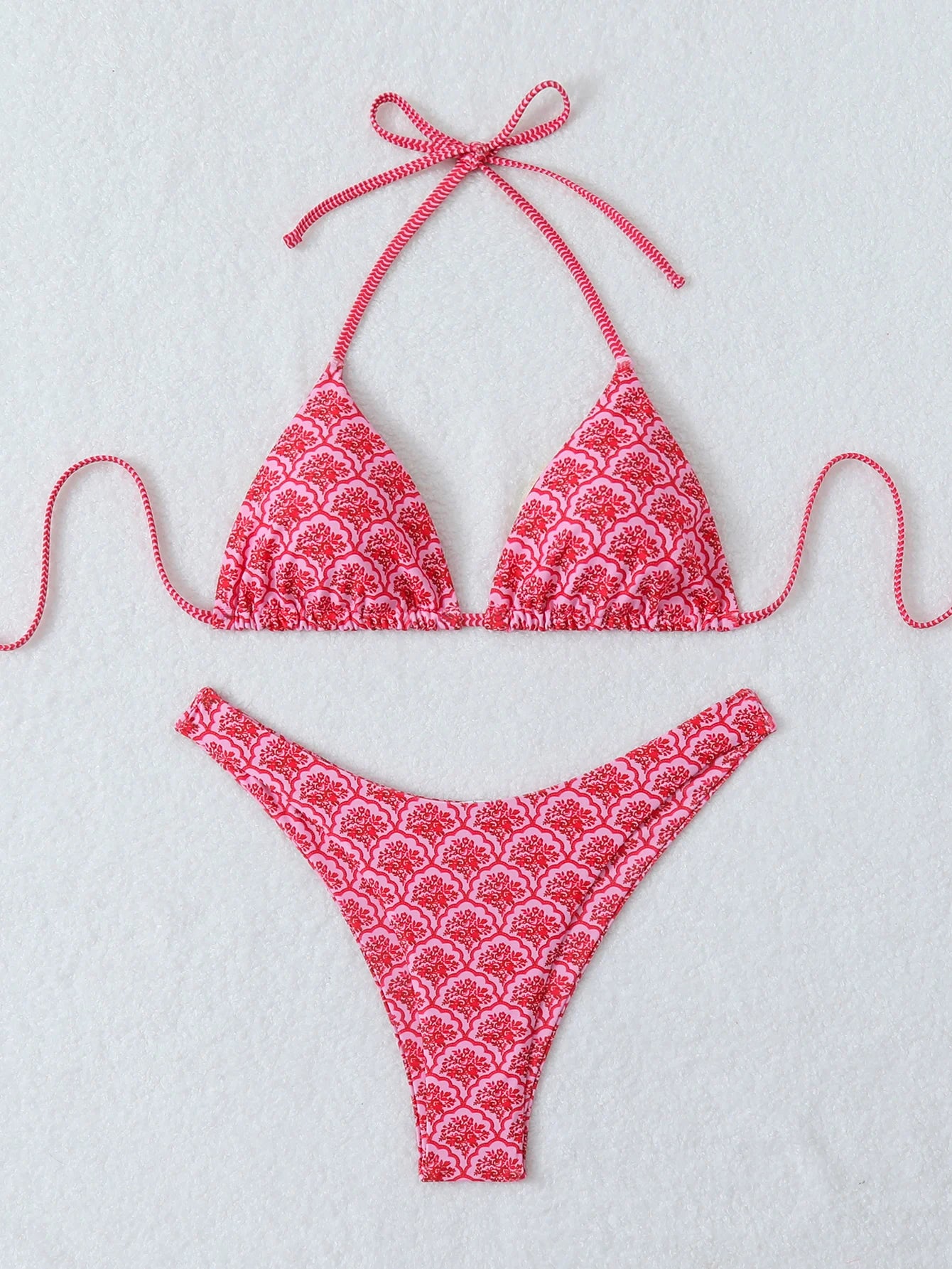 Retro Floral Bikini - High Waisted Lace Up Swimsuit | Summer Beachwear