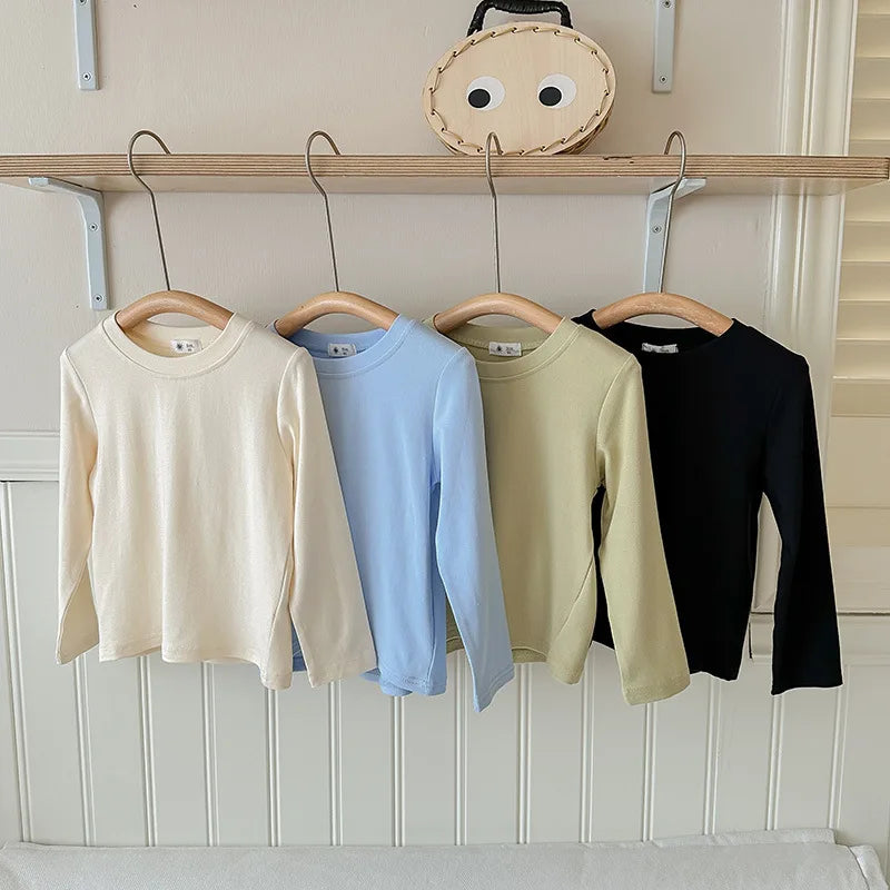 9 Colors Children's T-shirt Cotton Long Sleeve Solid Color Base Coat Leisure Wear Boys Girls Tops Kids Clothes