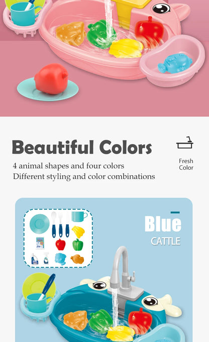 Dishwasher Kitchen Sink Toys, Toddler Kitchen Sink Toy Electric Playing Automatic Water Cycle System Toy Gifts for Kids ﻿