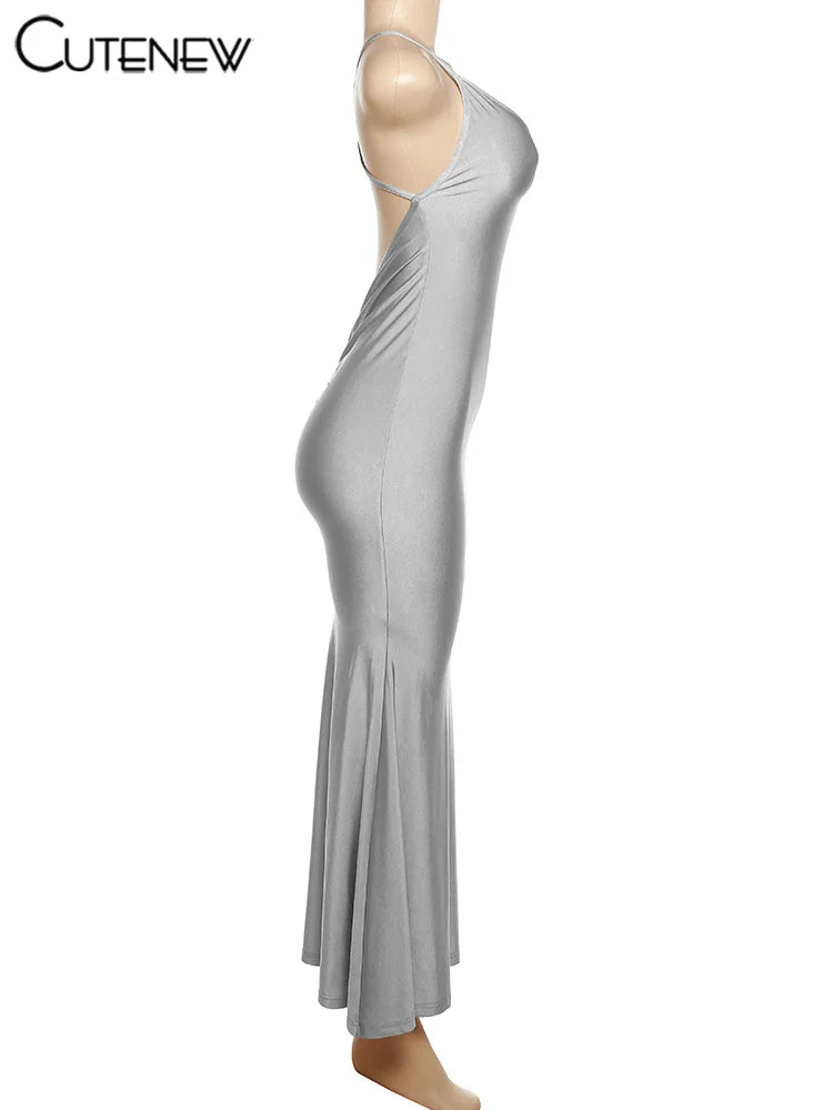 Red Spaghetti Strap Maxi Dress - Sexy Backless Ruched Body Shaping Dress Women