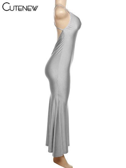 Red Spaghetti Strap Maxi Dress - Sexy Backless Ruched Body Shaping Dress Women