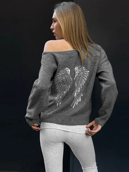 Sequin Angel's Wings Hoodies Women Chic Loose Long Sleeve Pullovers Top Slim Yoga Pant Set 2025 New Casual Lady Two Piece Sets