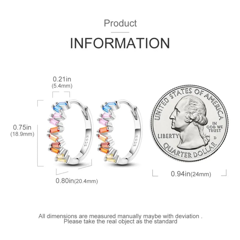 MISEFF Real 925 Sterling Silver Earring Gradual Change Green Blue Colored Zircon Hoop Earrings Engagement Wedding Jewelry Gifts