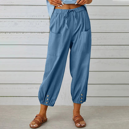 Cotton Linen Harem Pants Women Casual Elastic High Waist Lace Up Loose Ankle Trousers Vintage Harajuku Wide Leg Straight Pants