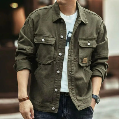 2024 Spring and Autumn Fashion Trend Solid Color Cargo Jacket Men's Casual Loose Comfortable High Quality Plus-Size Denim Coat