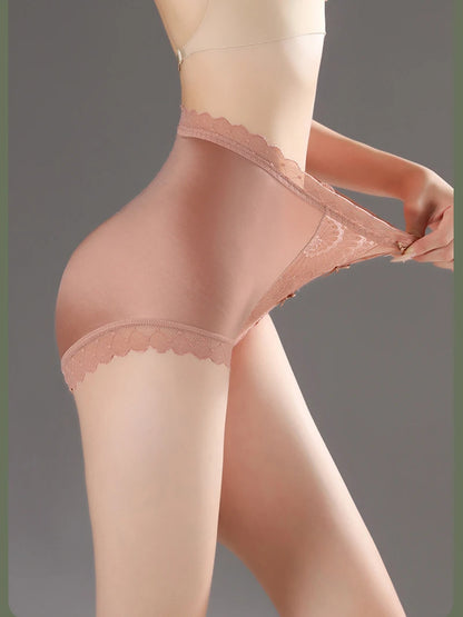High Waist Lace Women Panties Ice Silk Thin Elastic Briefs Lingerie Seamless Luxury Breathable Underwear Butt Lifting Underpants
