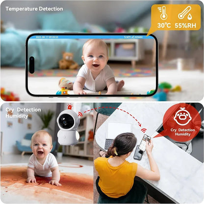 WiFi Baby Monitor - 2K 3MP Dual Camera Split Screen with PTZ & Auto Night Vision