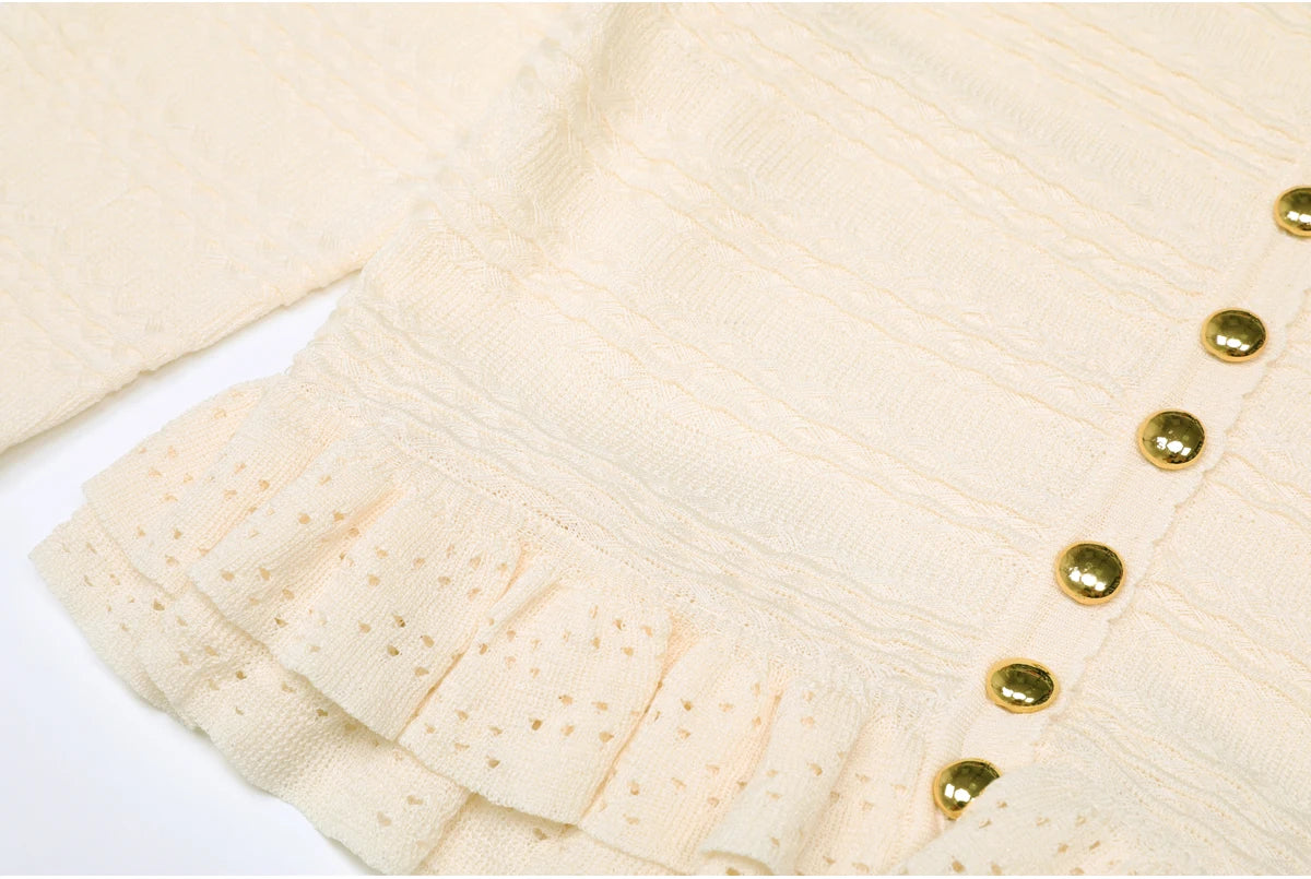 High Quality New Sweater Fashion Classic Ruffle Edge Knitted Elastic Long Sleeved Cardigan Sleeveless Skirt Slim Fit Women's Set