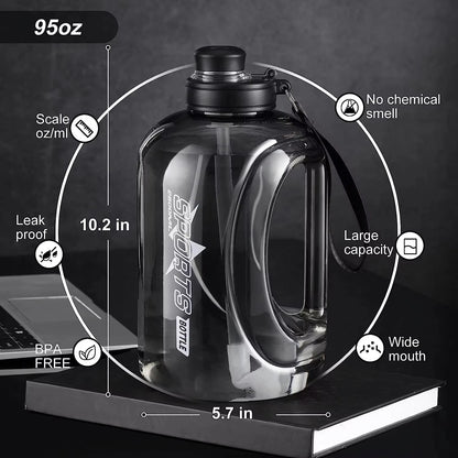 Large Capacity Water Bottle with Straw  & Strap Portable Handle BPA Free Eco-Friendly Perfect for Outdoor Sports and Fitness