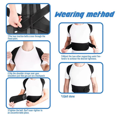 Reinforced Belt Lumbar Column Posture Corrector Vest Adjustable Back Support Strap Shoulder Spine Brace Neck Stretcher Trainer