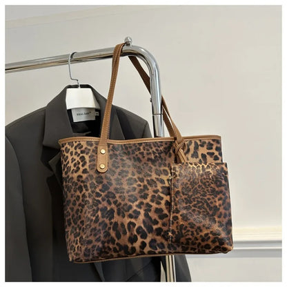 Leopard Print Tote Bag - Women's PU Leather Large Capacity Casual Travel Purse