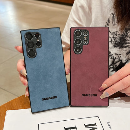 Full Lens Protector Case Samsung Galaxy S26 S25 S24 S23 FE S22 S21 Ultra Plus Sheepskin Leather Cover Soft Lambskin Shockproof