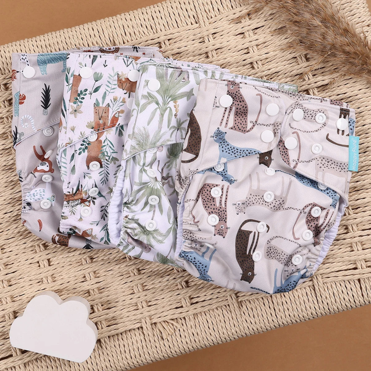 Eco Friendly Cloth Diaper - HappyFlute 4Pcs Reusable Baby Diaper Set Waterproof Pocket Design