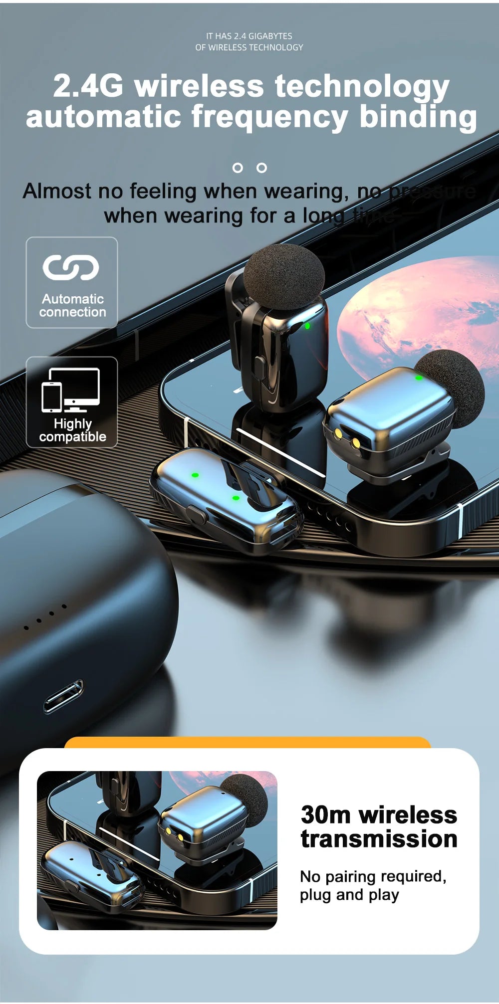 Wireless Lavalier Microphone Recording for Streaming Compatible with MINI Smartphones for Live Streaming Vlogging Interviews