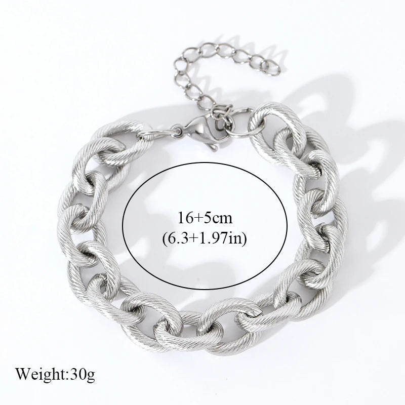EILIECK 316L Stainless Steel Silver Color Thick Link Chain Necklace Bracelet Set For Women Men New Trendy Metal Jewelry Bijoux