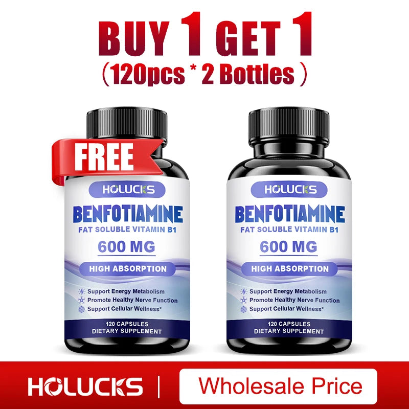 Benfotiamine 600mg | Superior Absorption Vitamin B1 for Energy Metabolism & Nerve Health | 120 Capsules Dietary Supplement