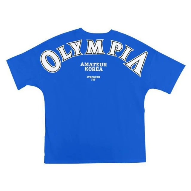 OLYMPIA Cotton Gym Shirt Sport T Shirt Men Short Sleeve Running Shirt Men Workout Training Tees Fitness Loose large size M-XXXL