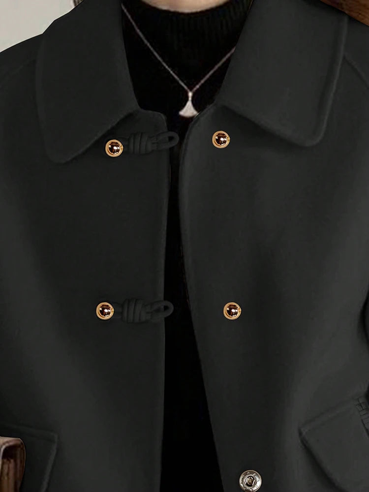 Short Coats Women – Elegant Double Breasted Formal Office Coat With Turn-Down Collar
