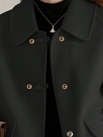 Short Coats Women – Elegant Double Breasted Formal Office Coat With Turn-Down Collar