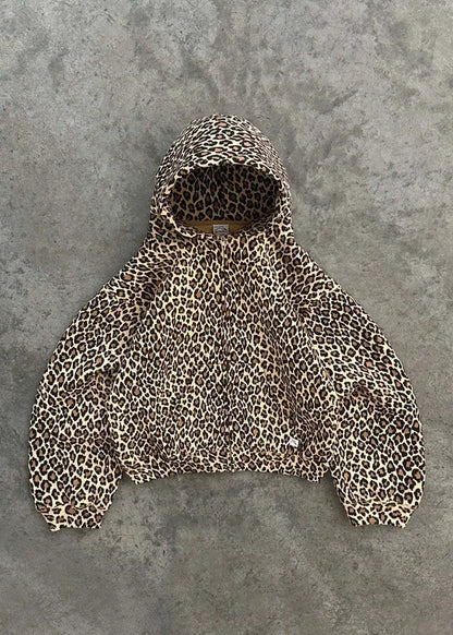 Y2K Leopard Print Hoodie – Unisex Harajuku Hip Hop Style Zip-Up Pullover Sweatshirt for Couples