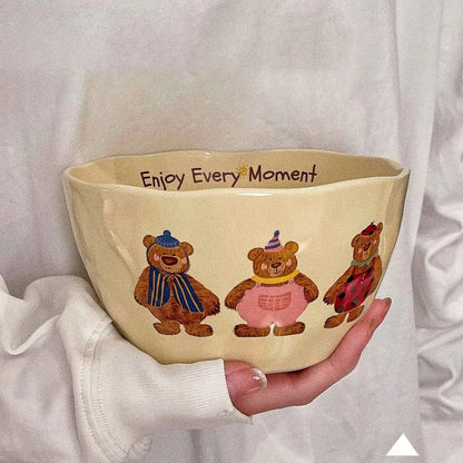 Korean Three Little Bear Cartoon Bowls - Cute Ceramic Tableware Set