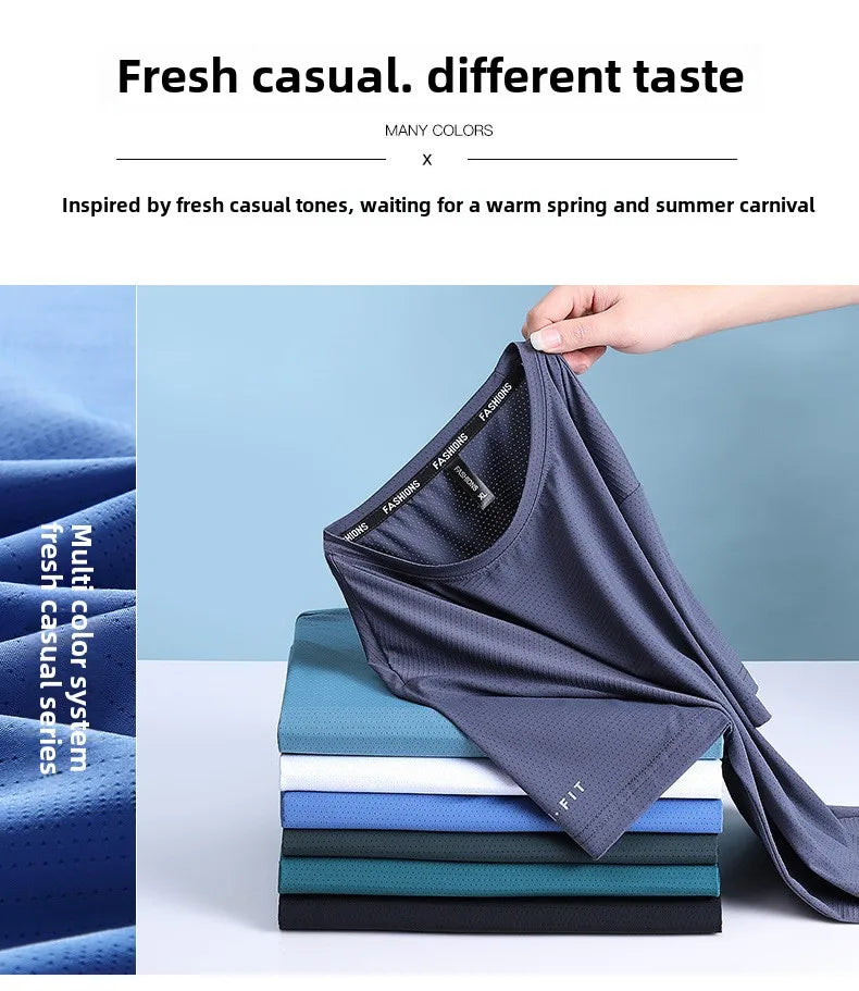 Men's Ice-Silk T-Shirt – Breathable Plus-Size Tee (up to 8XL)