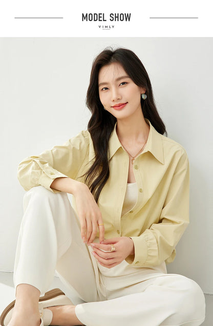 VIMLY Spring Formal Shirts Women 2026 Cotton Lyocell Button Up Shirts & Blouses Long Sleeve Top Office Wear for Woman M5889