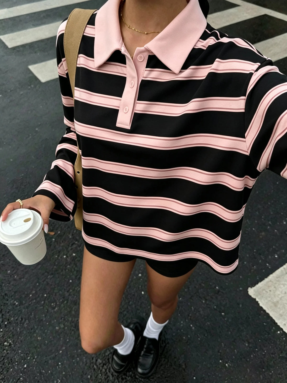 Women's Autumn Casual Lapel Button Color Block Geometric Pattern Long Sleeve Hoodie Top for Daily Travel