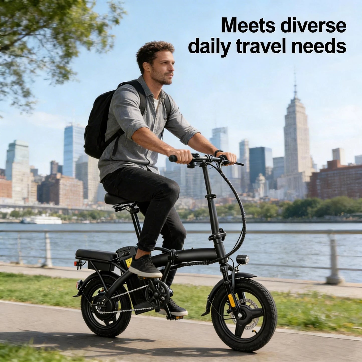 T5 Lightweight Folding Electric Bike for Adults 48V 750W Peak Power 20MPH 18-22 Miles Range 14Inch Disc Brake Commuter E-bike