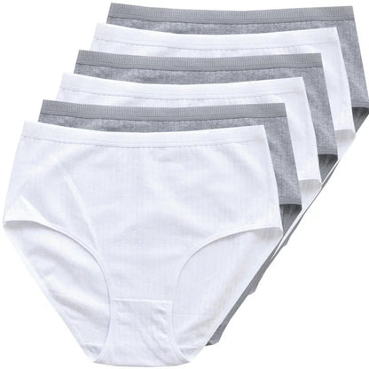 6pcs Cotton Women Panties Lady Plus Size Underwear High Waist Briefs Breathable Solid Color Female Lingerie Shorts