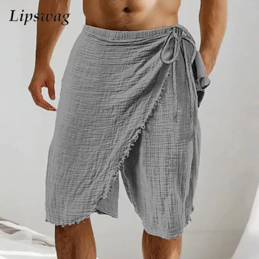 Men's Linen Shorts - Casual Beach Drawstring, Breathable Boho Style Solid Color