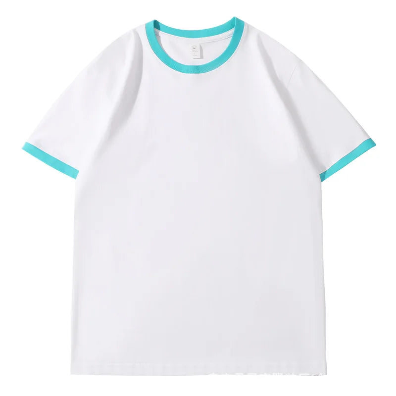 210G Heavy Cotton Men's T-shirt Edge-bumping O-Neck Short-sleeved Man T shirt Contrasting Color Splicing Men T-shirt Tops Tees