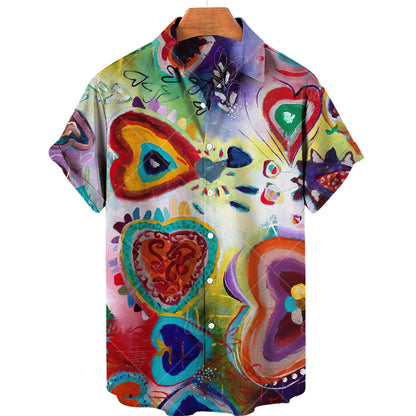 2022 3d Graffiti Oil Painting Printed Shirt Men Fashion Streetwear Hawaiian Beach Casual Lapel Plus Size 2022