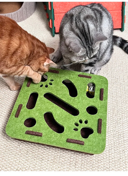 Pet Cat Puzzle Maze Holes Toys Felt Box With Bell Ball Kitten Playing Toys Interactive Funny Combination Set Cat Supplies
