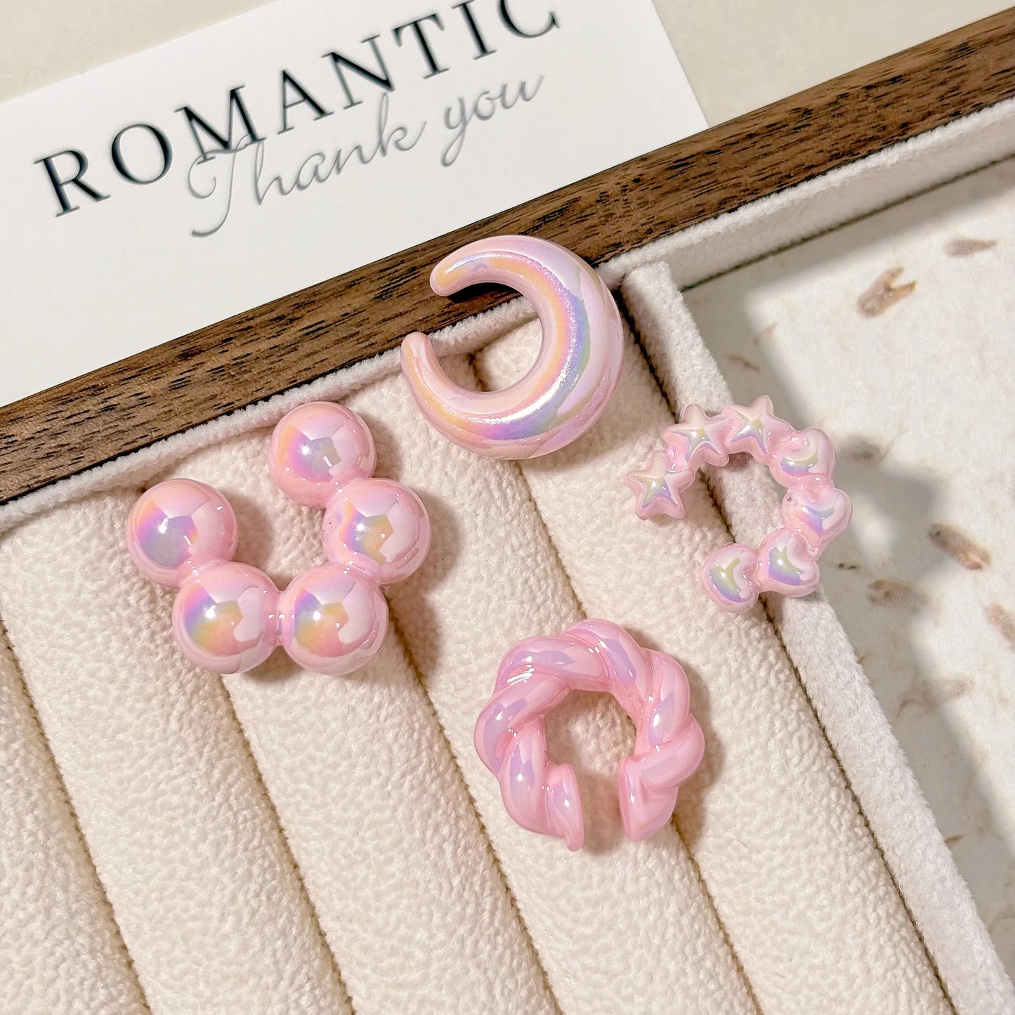 4PCS Women Threadless Ear Cuffs Set Fashion Europe US Transparent Colorful Dopamine Irregular C Shape Clip On Earrings Jewelry