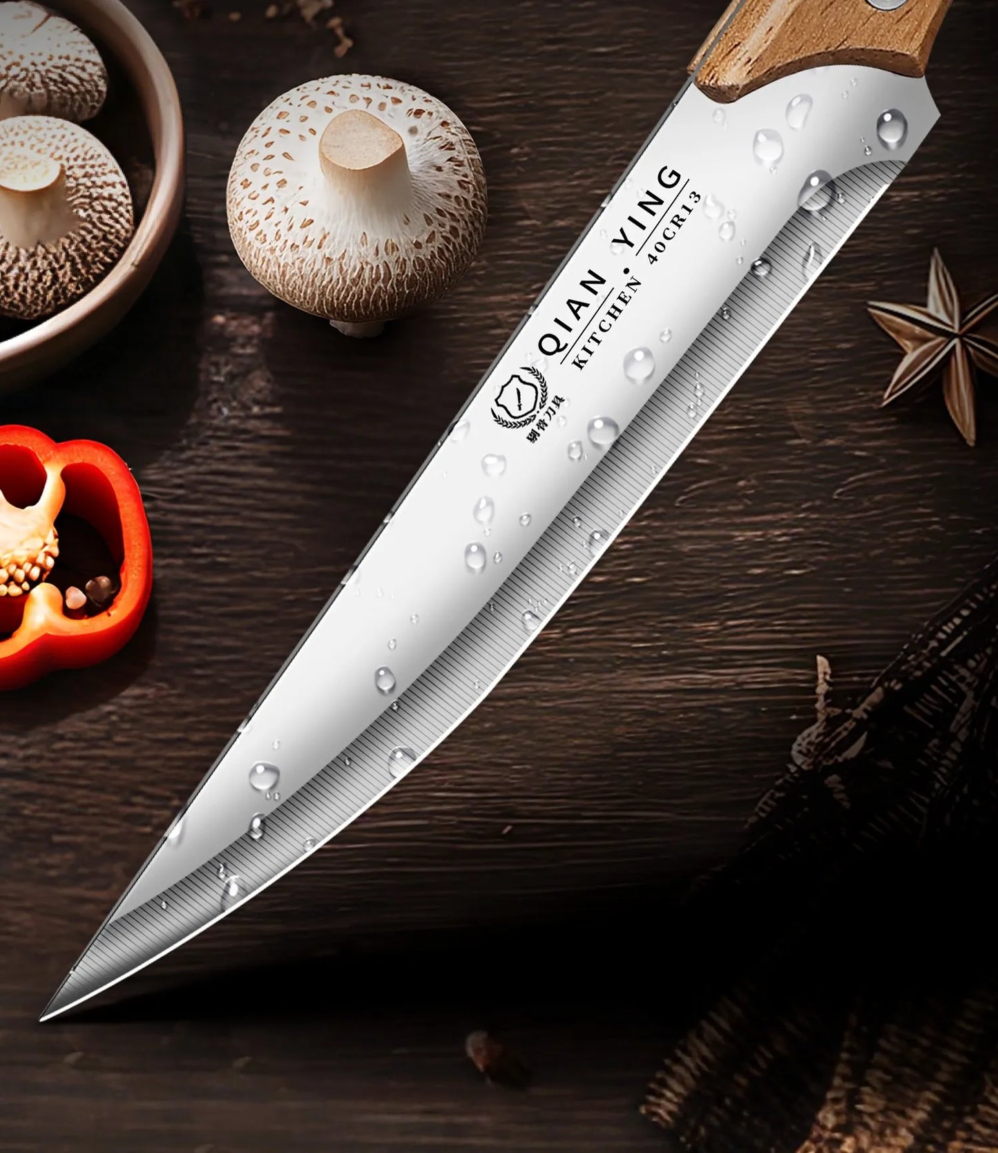 Professional Stainless Steel Fillet Knife - Forged Meat Cleaver with Wooden Handle