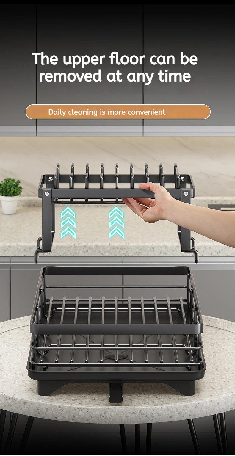 Adjustable Stainless Steel Dish Drying Rack with Drainboard - Over Sink Plate Organizer - ZOOMNSTORE