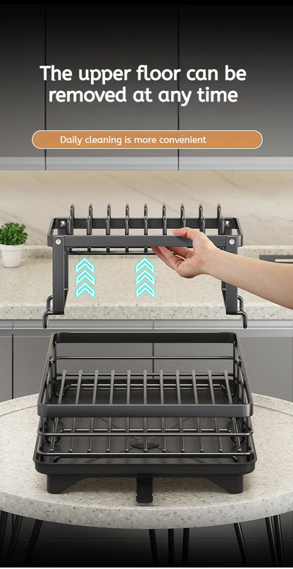 Adjustable Stainless Steel Dish Drying Rack with Drainboard - Over Sink Plate Organizer - ZOOMNSTORE