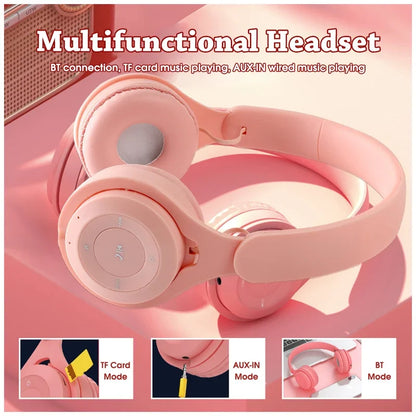 Macaron Headphones Kids Wireless Bluetooth Headphone Stereo Headband Gaming Headset with Mic Gamer Girl Gift for Mobile Tablet