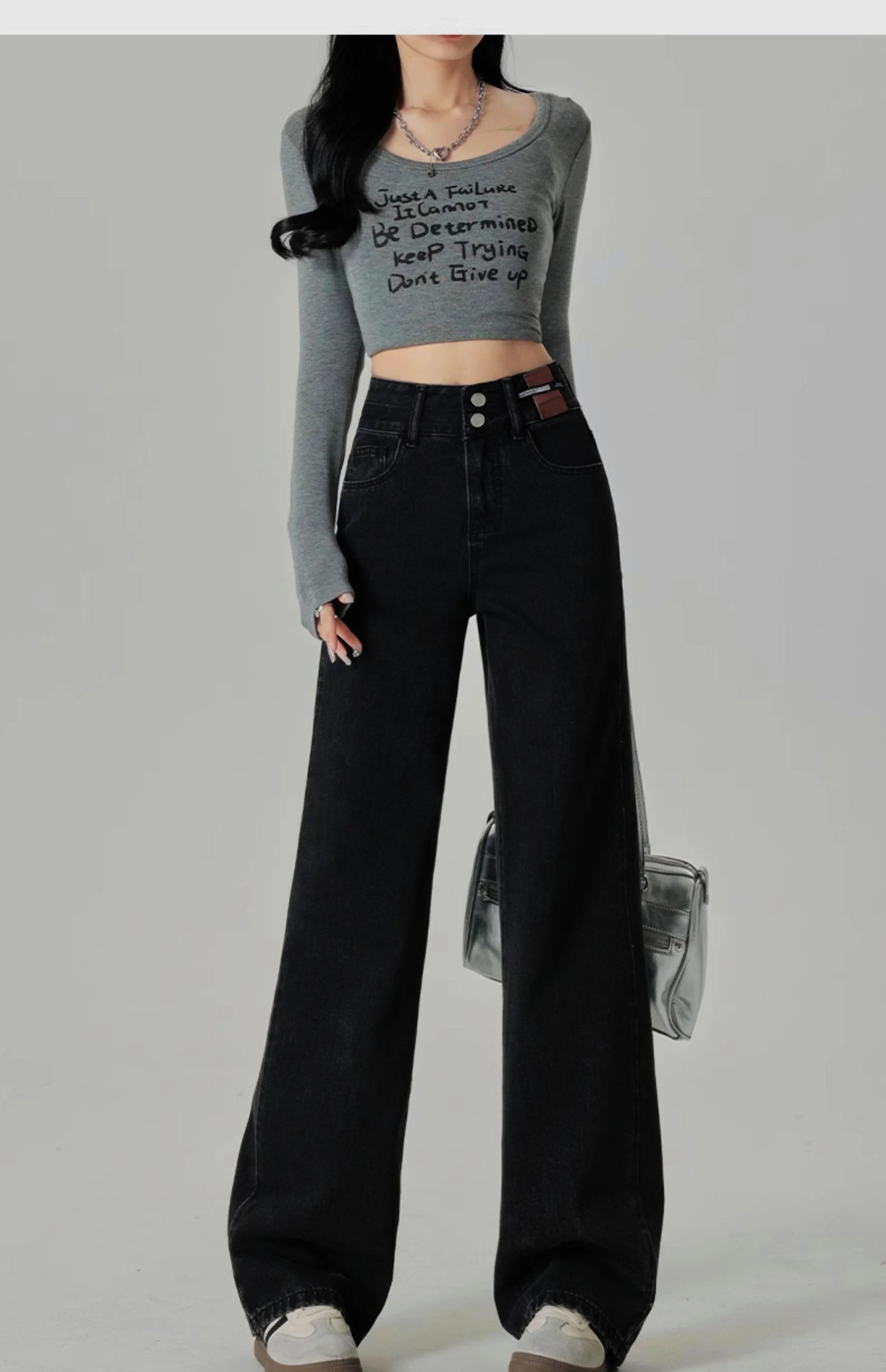 Women's Narrow Cut Wide Leg Jeans With High Waist And Hanging Feeling Straight Leg Casual Look Slim Contrasting Colors Pants