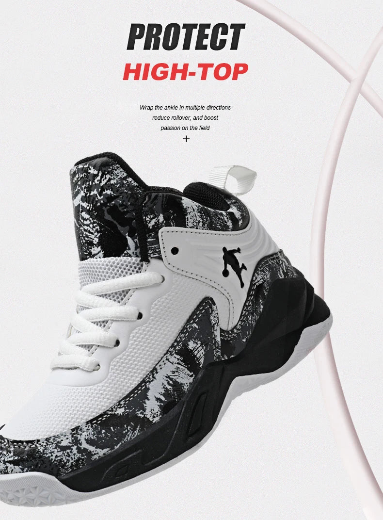 Children Basketball Shoes - Kids Sneakers Lace Up | Non Slip PU Leather High Top