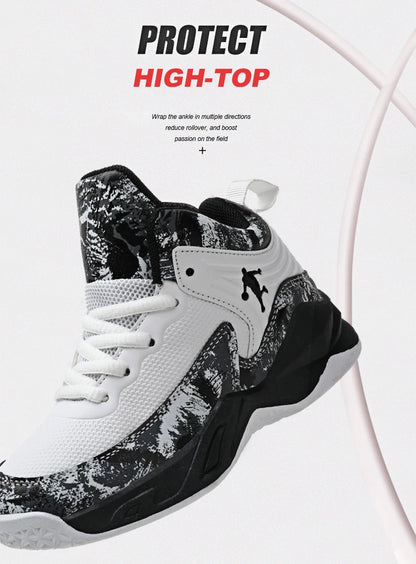 Children Basketball Shoes - Kids Sneakers Lace Up | Non Slip PU Leather High Top