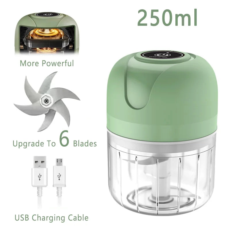 Wireless Electric Garlic Masher  Food Chopper - 250ml Mincer with 6 Blades for Vegetables Meat and Chili - ZOOMNSTORE