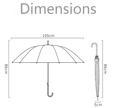 Japanese Long Handled Umbrella Ins for Both Sunny and Rainy Use, Black Glue Large Size Storm Resistant 16 Bone Automatic Waterpr