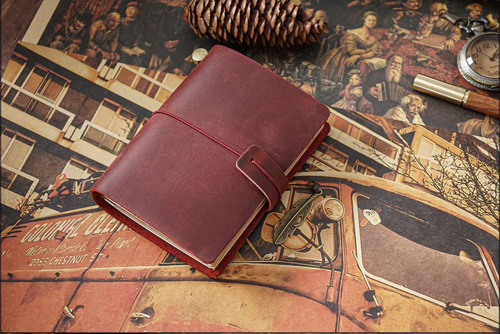 Leather Travel Journal - Refillable Notebook With Embossed Leather Cover, Handmade Diary
