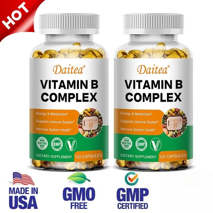 Daitea Compound VitaminB Capsules VB B1 B2 B3 B5 B6 B7 B9 B12 Better Mood Assists Nervous System &Energy Support Supplement